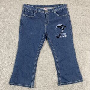 Makaveli Tupac Embroidered Women Cropped Dark Blue Jeans Size 11 (34 waist)‎